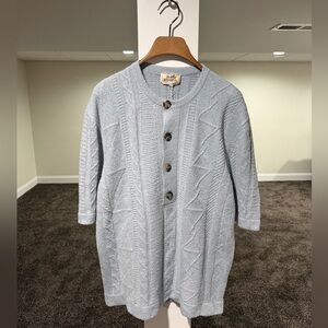 Hermes MC Serafino Torsades Riviera Blue Glacier Henley Sweater Shirt